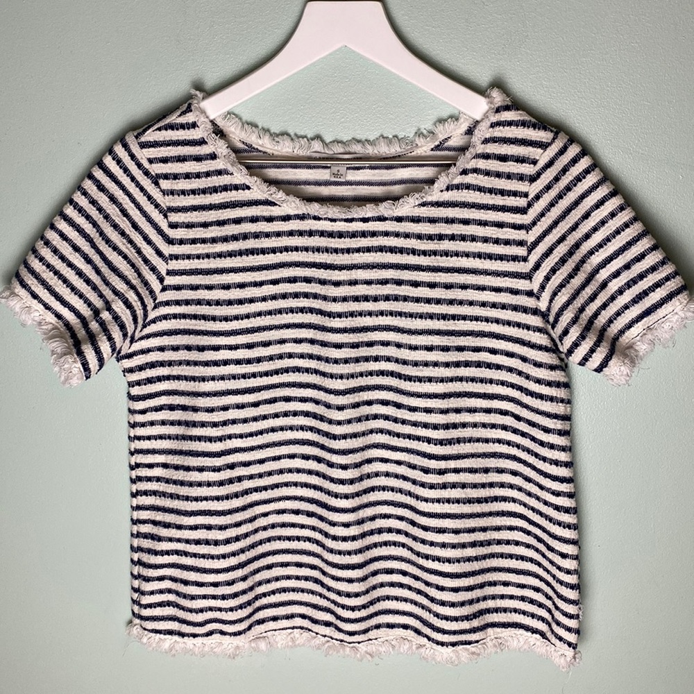 Green Envelope Striped & Fringed Top. Size Small